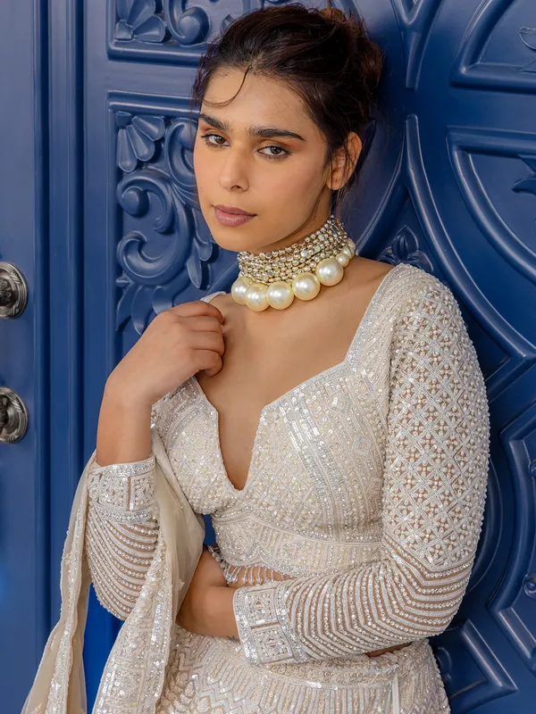 White gorgeous net lehenga choli
