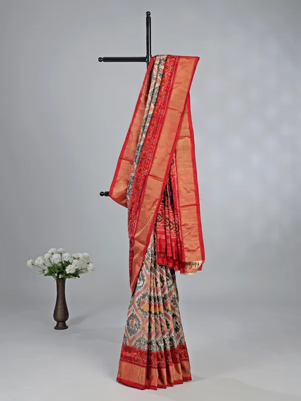 Grey hyderabadi silk saree for wedding wear