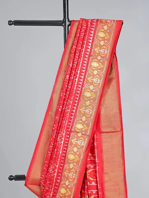 Red patola silk saree for wedding wear with print
