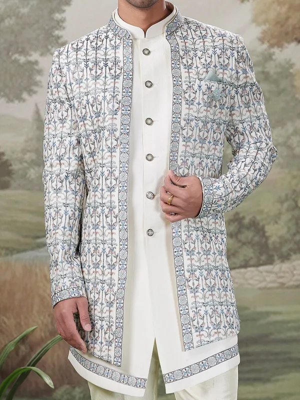 White indo western Set with festive sequins