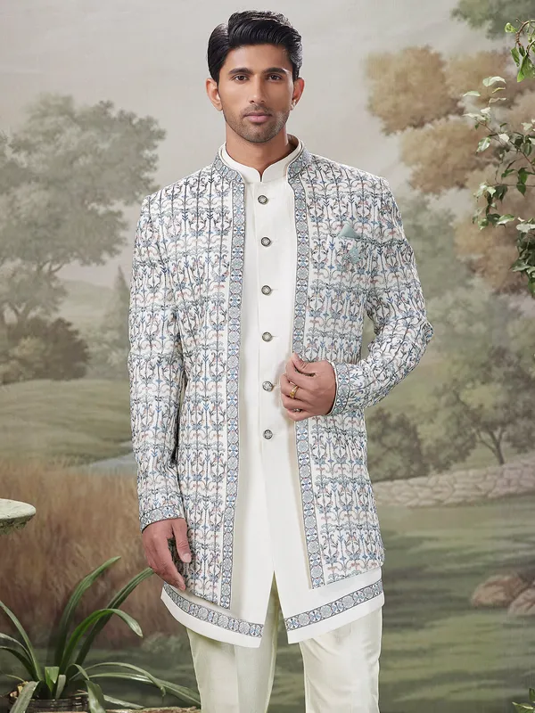 White indo western Set with festive sequins