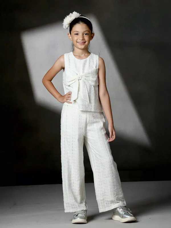 White knit sleeveless palazzo co-ord set