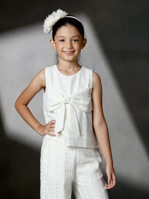 White knit sleeveless palazzo co-ord set
