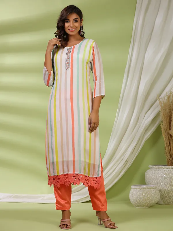 White kurti set with printed dupatta