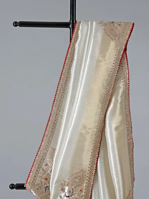 White lama tissue silk gota work saree