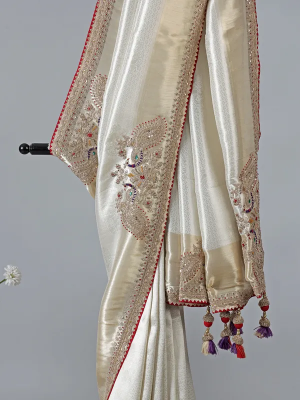 White lama tissue silk gota work saree