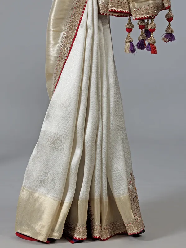 White lama tissue silk gota work saree