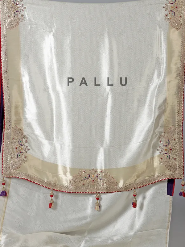 White lama tissue silk gota work saree