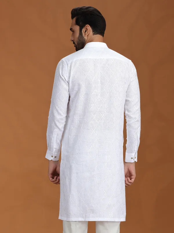 White linen festival wear kurta for mens