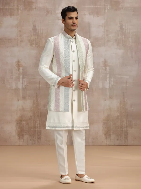 White long waistcoat set for wedding occasions