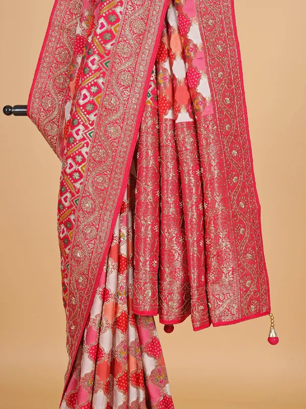 White masru silk saree with zari work