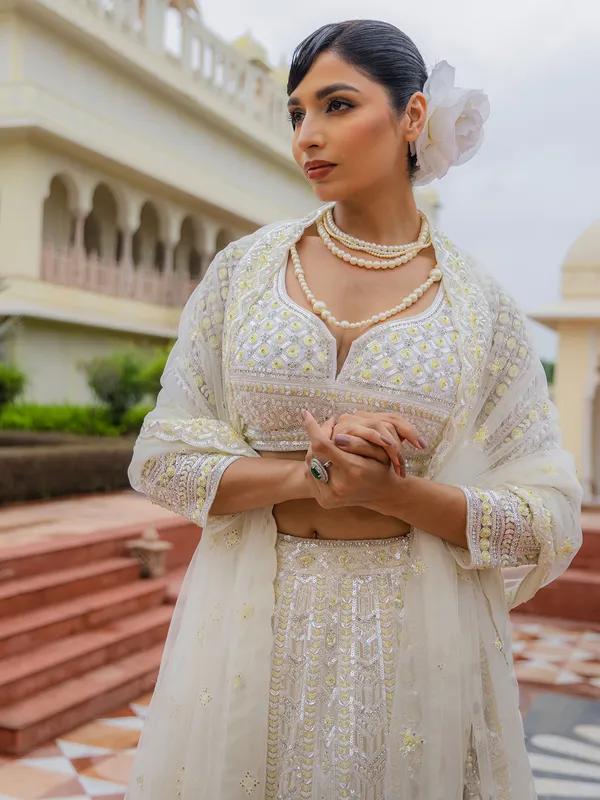 White net lehenga choli for wedding wear