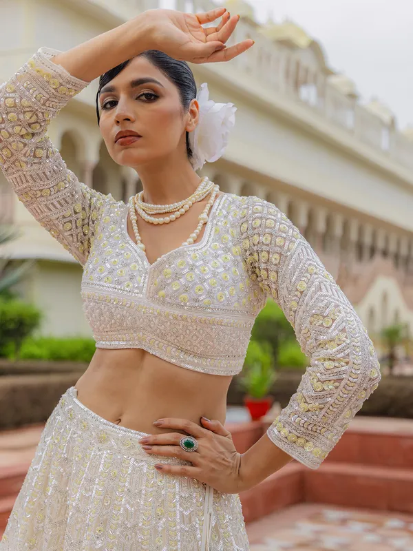 White net lehenga choli for wedding wear