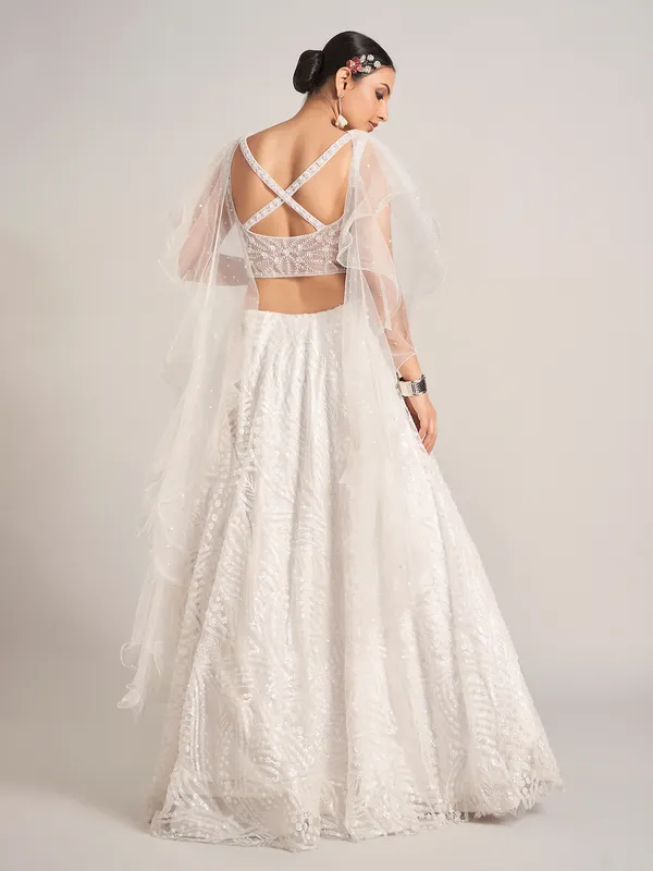 White net ruffle dupatta reception lehenga choli