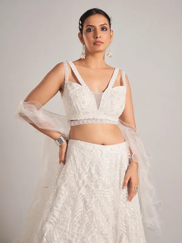 White net ruffle dupatta reception lehenga choli
