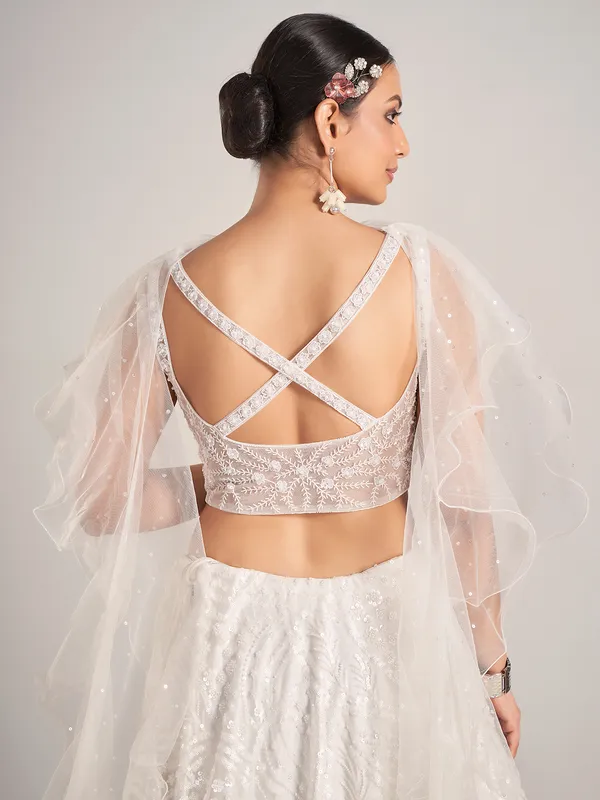 White net ruffle dupatta reception lehenga choli