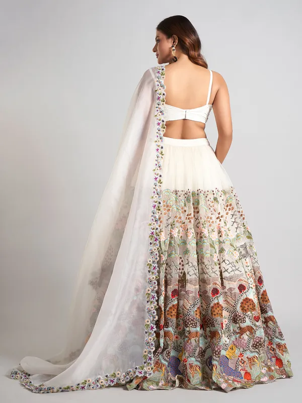 White net stone work lehenga choli with dupatta