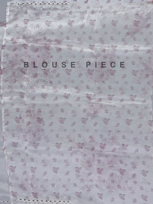 White onion pink floral organza saree with beaded embellishments