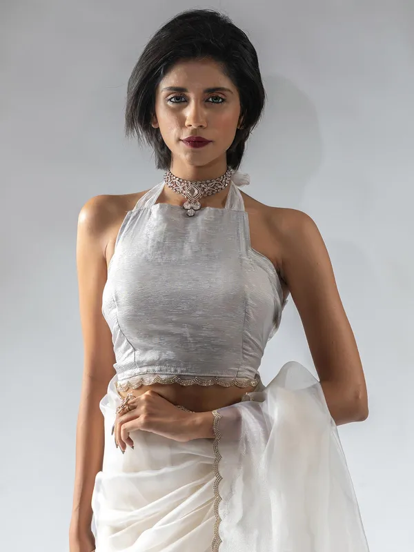 White organza saree with ready made blouse