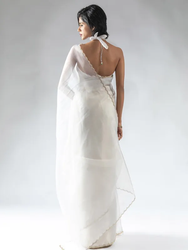White organza saree with ready made blouse