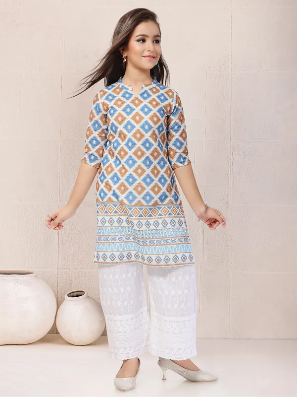 White palazzo suit in smooth cotton