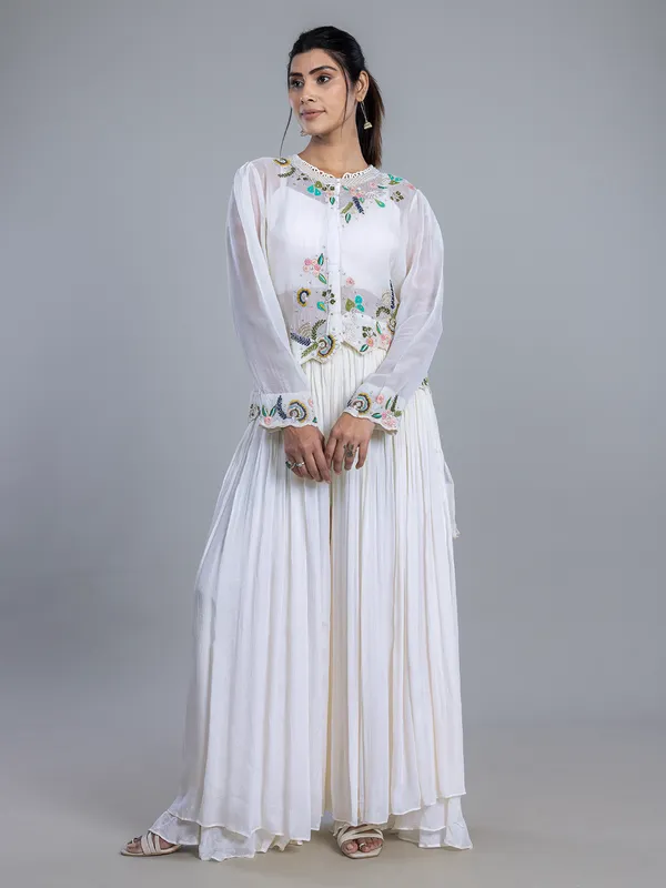 White party wear palazzo suit in chiffon