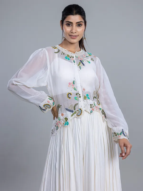 White party wear palazzo suit in chiffon