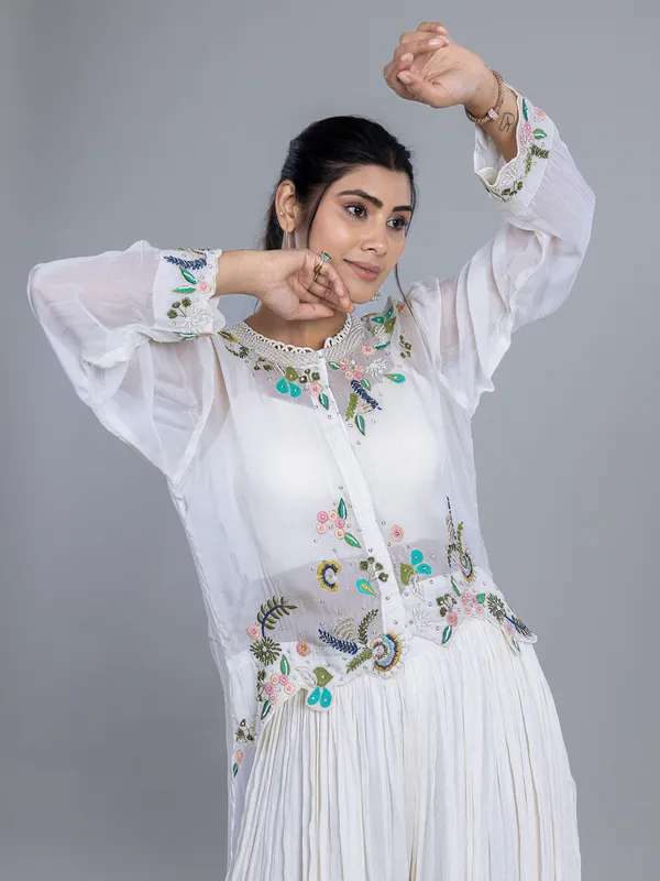 White party wear palazzo suit in chiffon