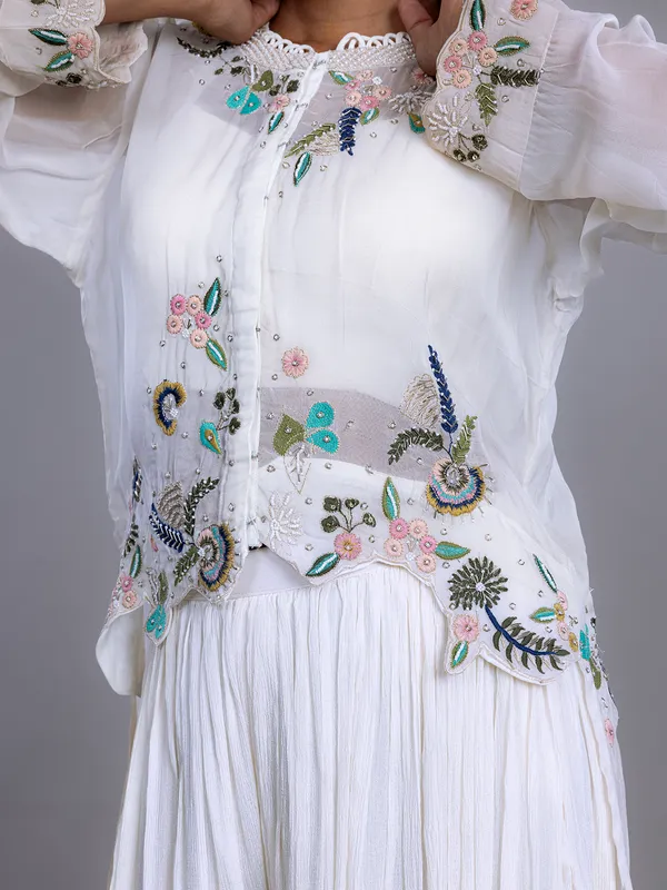 White party wear palazzo suit in chiffon