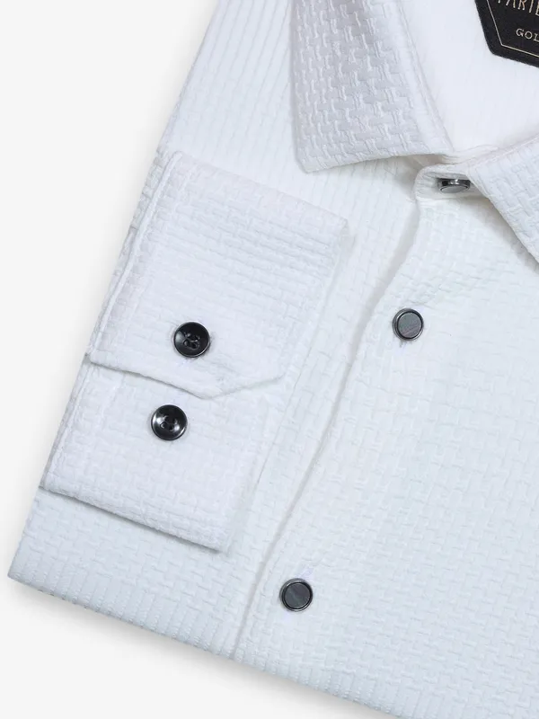 White party wear shirt in textured cotton