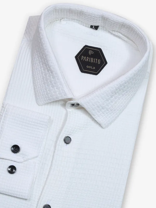 White party wear shirt in textured cotton