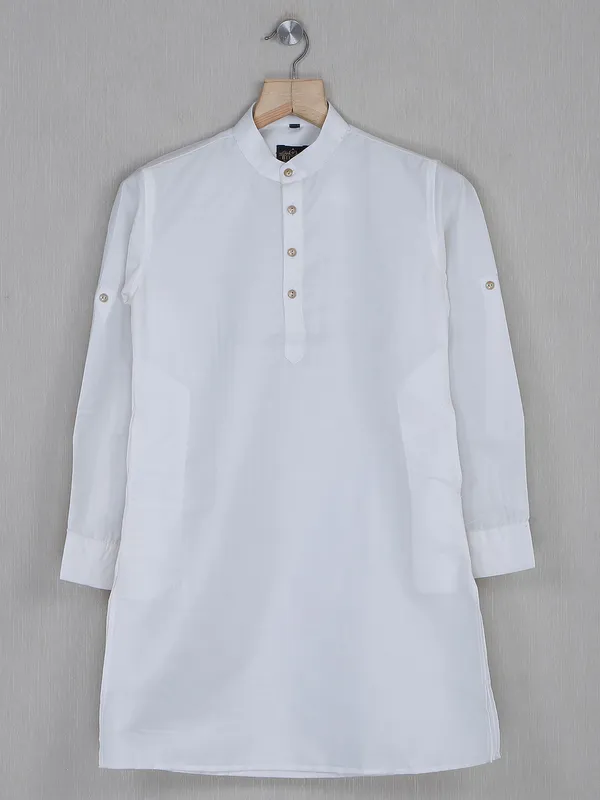 White plain festive wear boys cotton kurta suit