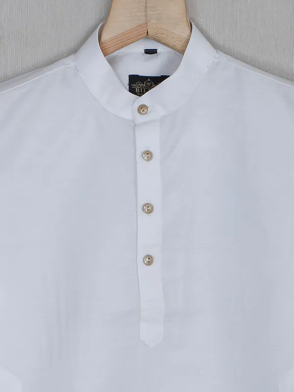 White plain festive wear boys cotton kurta suit