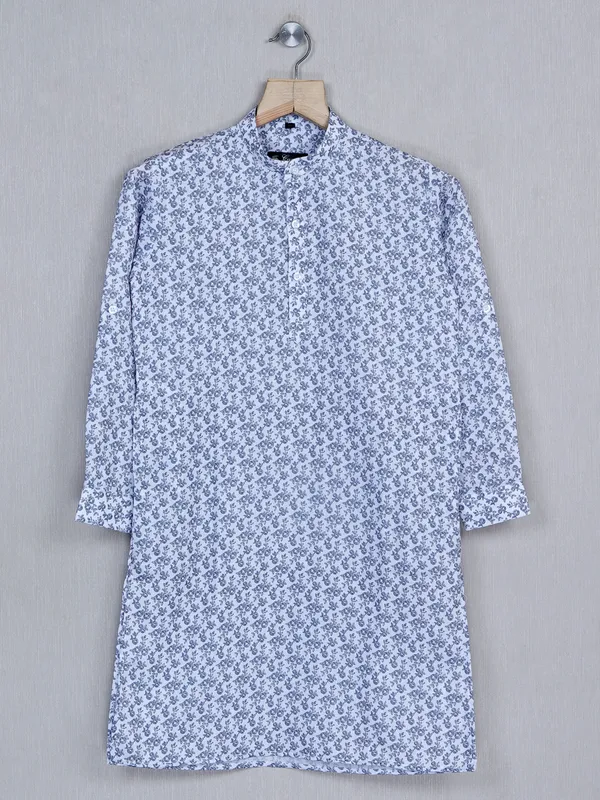 White printed cotton kurta suit for festive wear