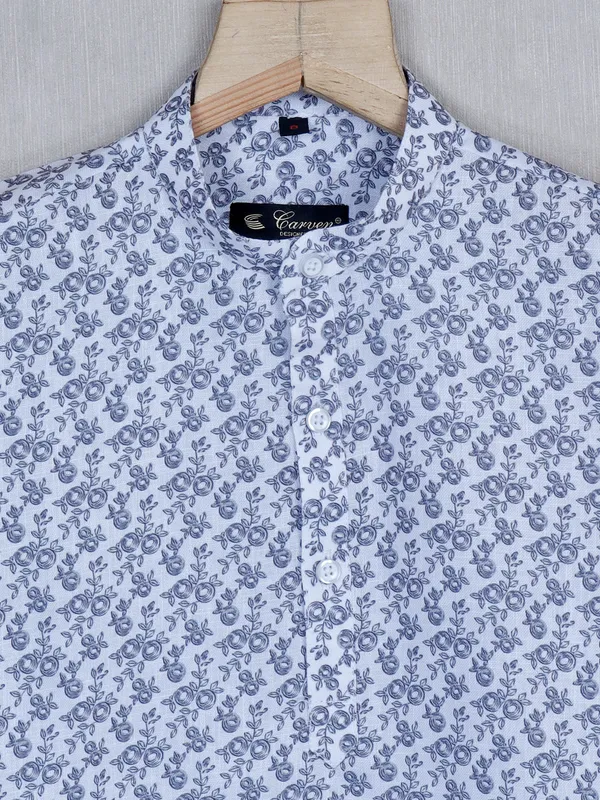 White printed cotton kurta suit for festive wear