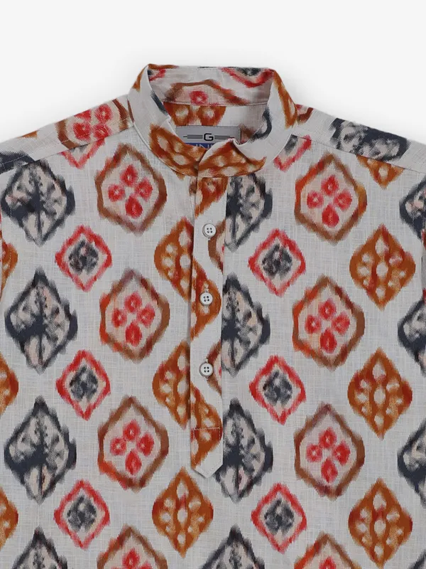 White printed cotton silk kurta for special occasions