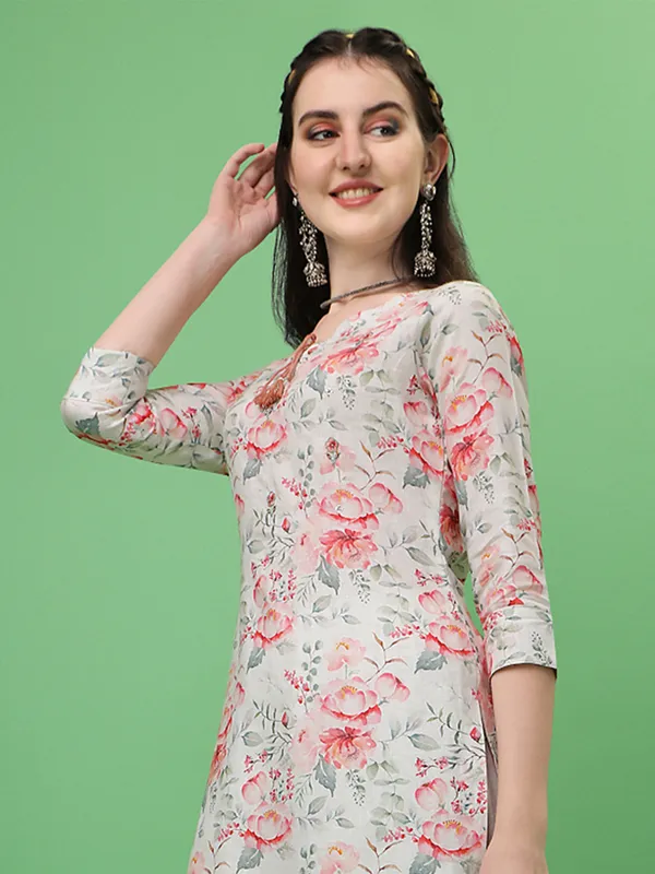 White printed crepe kurti for casual