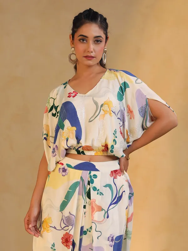 White printed dhoti suit for festival