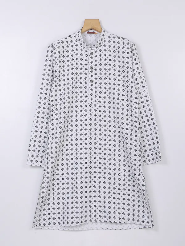 White printed kurta suit in silk