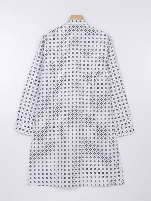 White printed kurta suit in silk