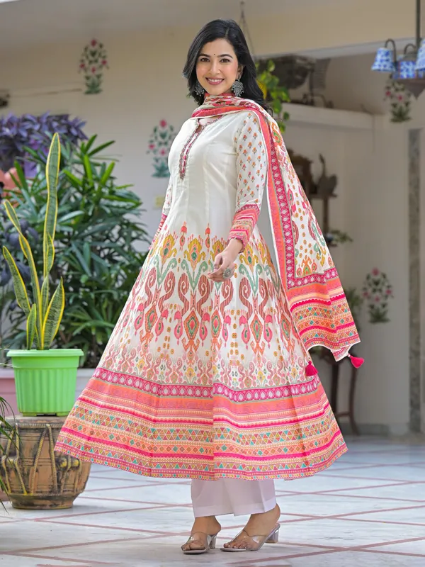 White printed kurti set with graceful dupatta styling