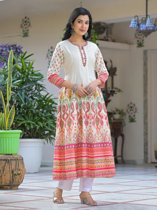 White printed kurti set with graceful dupatta styling