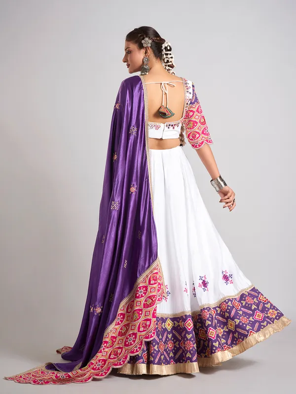 White printed silk chaniya choli for navratri