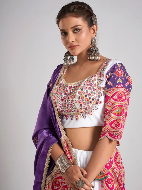 White printed silk chaniya choli for navratri
