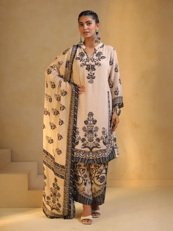 White printed silk palazzo suit for women