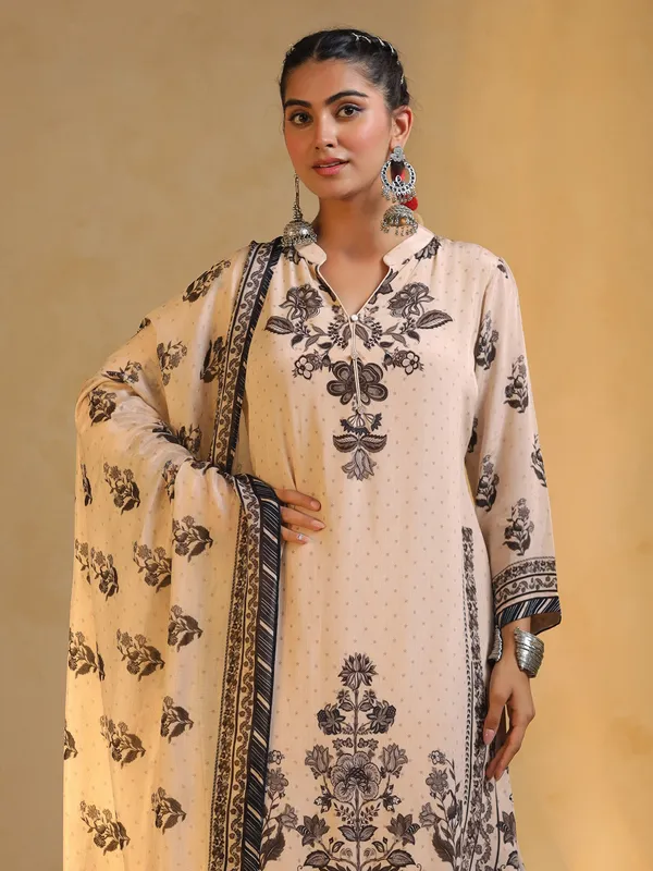 White printed silk palazzo suit for women