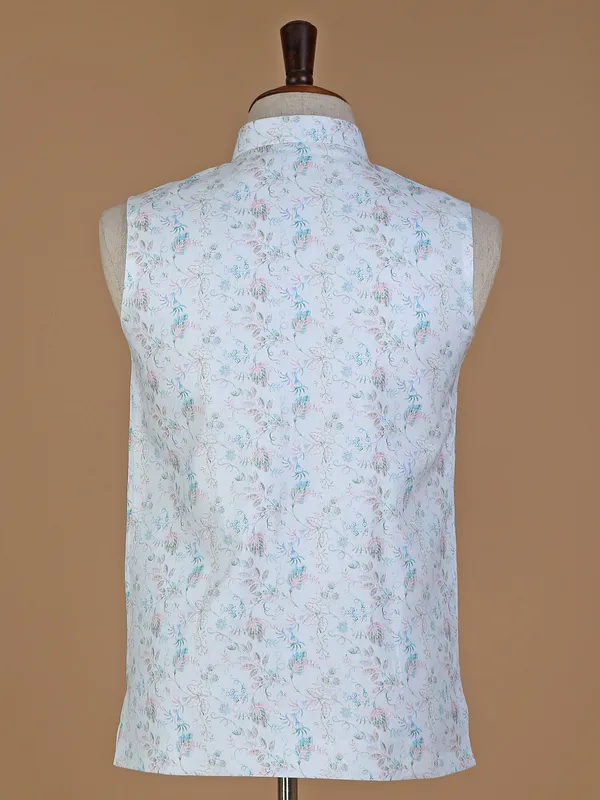 White printed waistcoat in silk