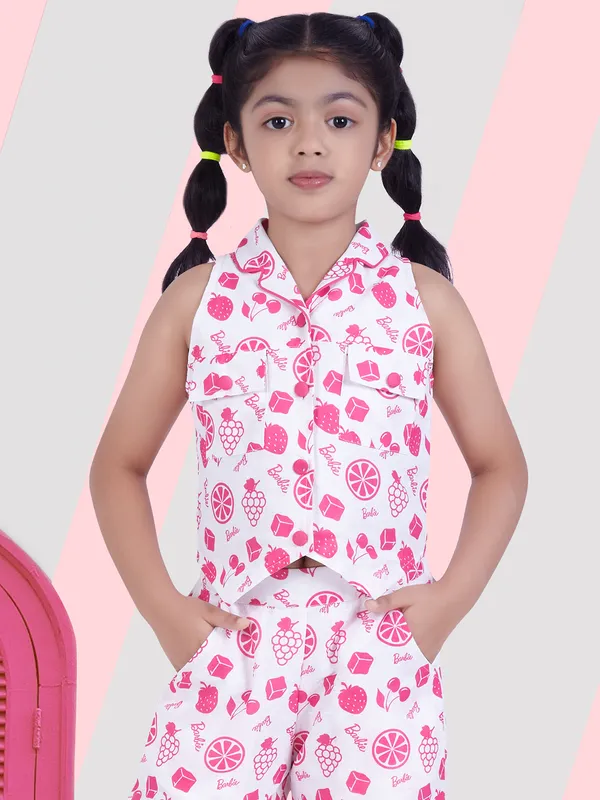White printed waistcoat style co-ord set