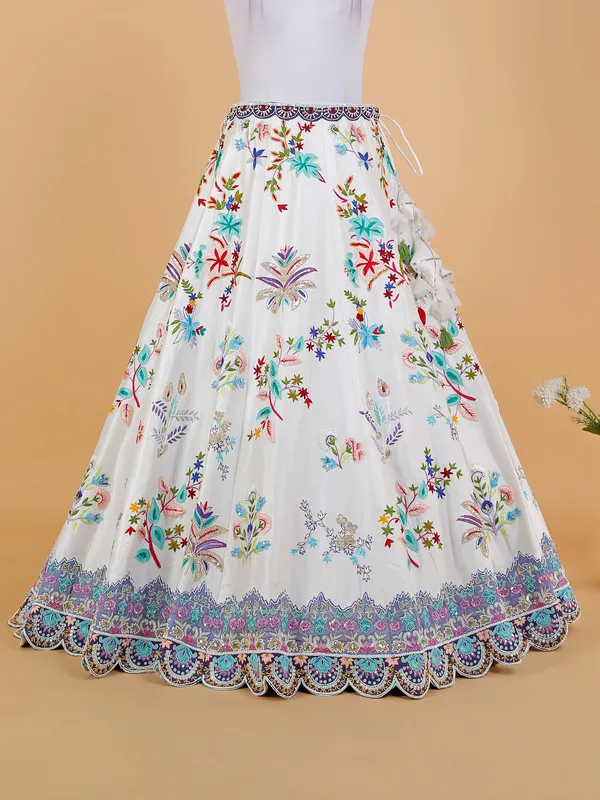 White raw silk embroidery lehenga choli