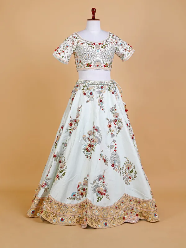 White raw silk lehenga choli for bridal